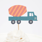 Blue and orange construction truck cupcake topper for kids birthday from Parte Haus party supply store in Bethesda MD.