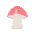 Pink mushroom paper plate with white spots woodland theme from Parte Haus party supply store in Bethesda MD