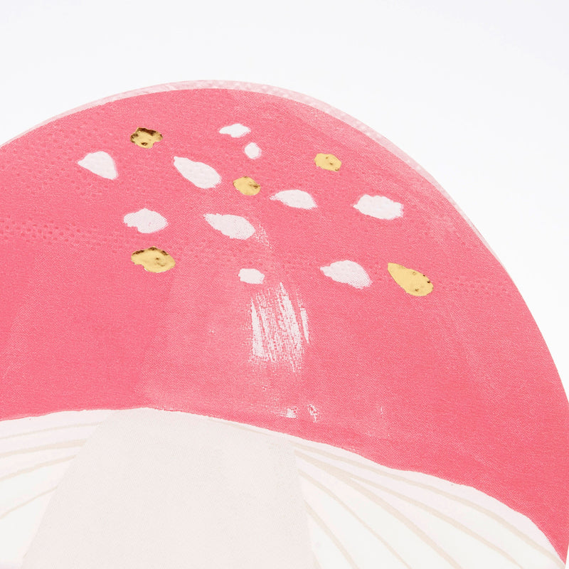 Pink and white mushroom shaped paper plate whimsical birthday from Parte Haus party supply store in Bethesda Maryland