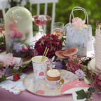 Pastel fairy garden tableware with mushrooms and flowers fairy birthday theme from Parte Haus party supply store in Bethesda MD