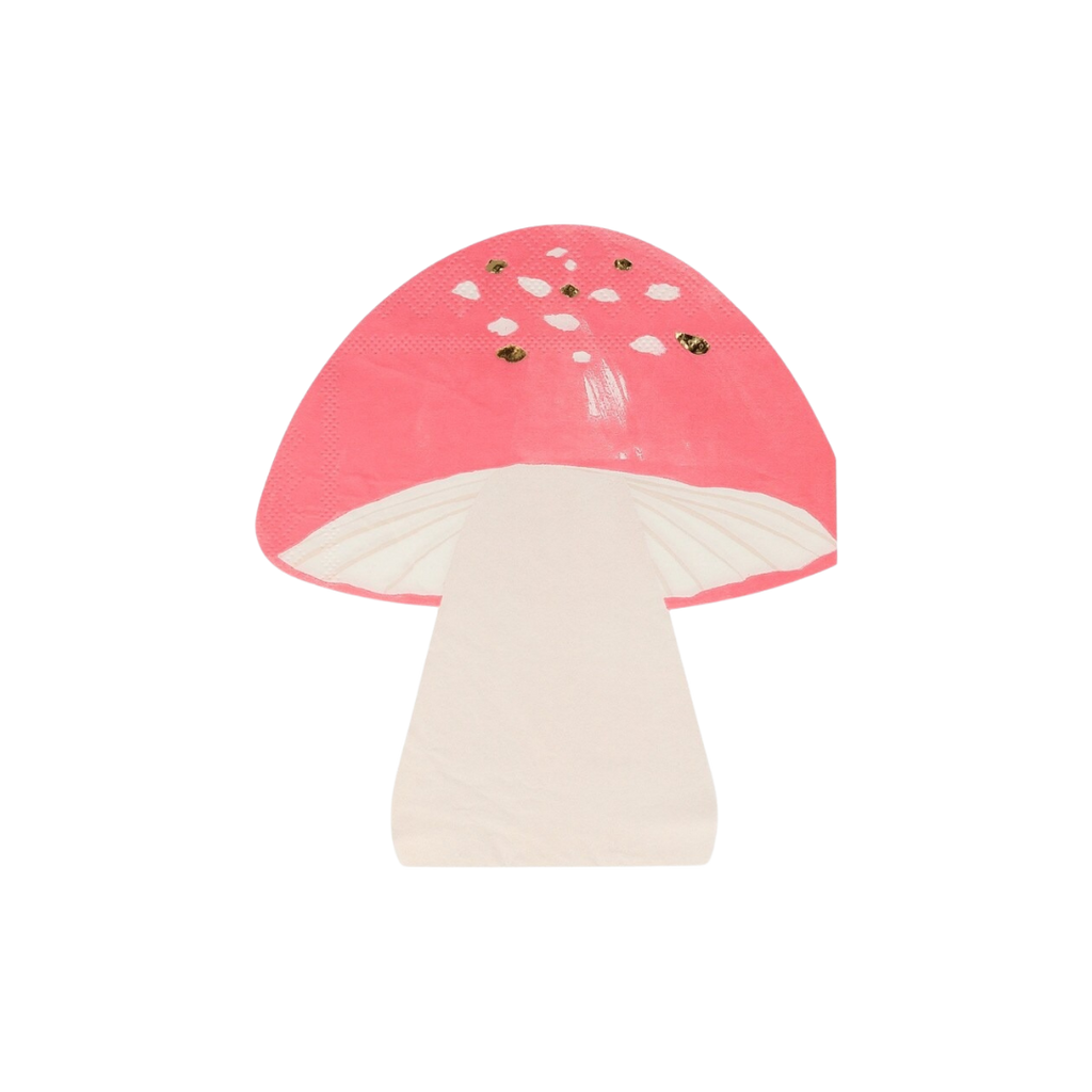 Pink mushroom napkin whimsical toadstool shape woodland theme from Parte Haus party supply store in Bethesda MD