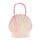 Pink seashell gift bag with handles mermaid birthday theme from Parte Haus party supply store in Bethesda Maryland