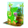 Green dinosaur birthday pop up card with cake jungle theme from Parte Haus party supply store in Bethesda Maryland