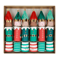 Red and green elf Christmas crackers with gold crowns holiday theme from Parte Haus party supply store in Bethesda MD