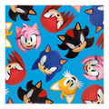 Blue Sonic the Hedgehog napkin with colorful character faces for birthday from Parte Haus party supply store in Bethesda MD