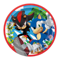 Red and blue Sonic themed paper plate with cartoon characters for kids birthday from Parte Haus party supply store in Bethesda Maryland