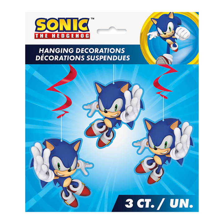 Blue and Red Sonic the Hedgehog Hanging Swirl Decoration - 3 Pcs