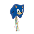 Blue Sonic the Hedgehog piñata with colorful streamers kids birthday from Parte Haus party supply store in Bethesda MD