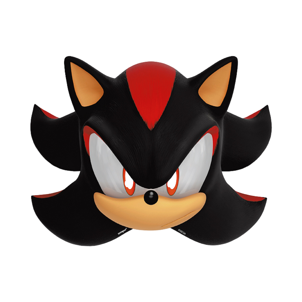 Black and red Shadow the Hedgehog face mask for kids birthday from Parte Haus party supply store in Bethesda MD.