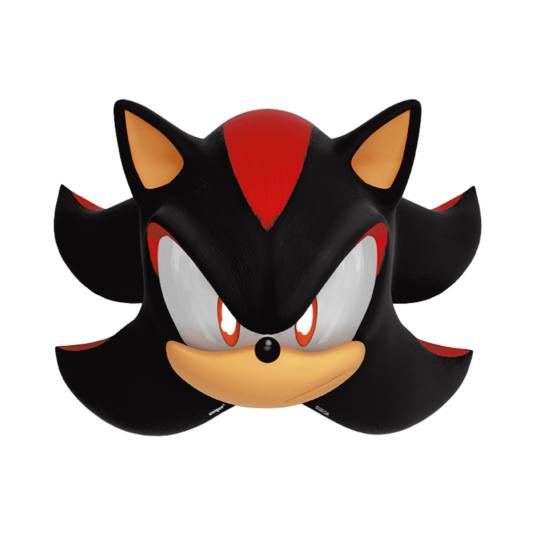 Black and red Shadow the Hedgehog face mask for kids birthday from Parte Haus party supply store in Bethesda MD.
