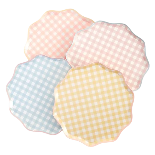 Assorted Gingham Scalloped Plates - 2 Sizes