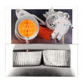 Silver and orange space theme cupcake kit with astronaut toppers for birthday from Parte Haus party supply store in Bethesda MD