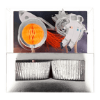 Silver and orange space theme cupcake kit with astronaut toppers for birthday from Parte Haus party supply store in Bethesda MD