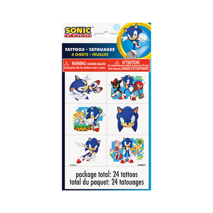 Sonic the Hedgehog Tattoo Sheets/Favors (24 Tattoos)