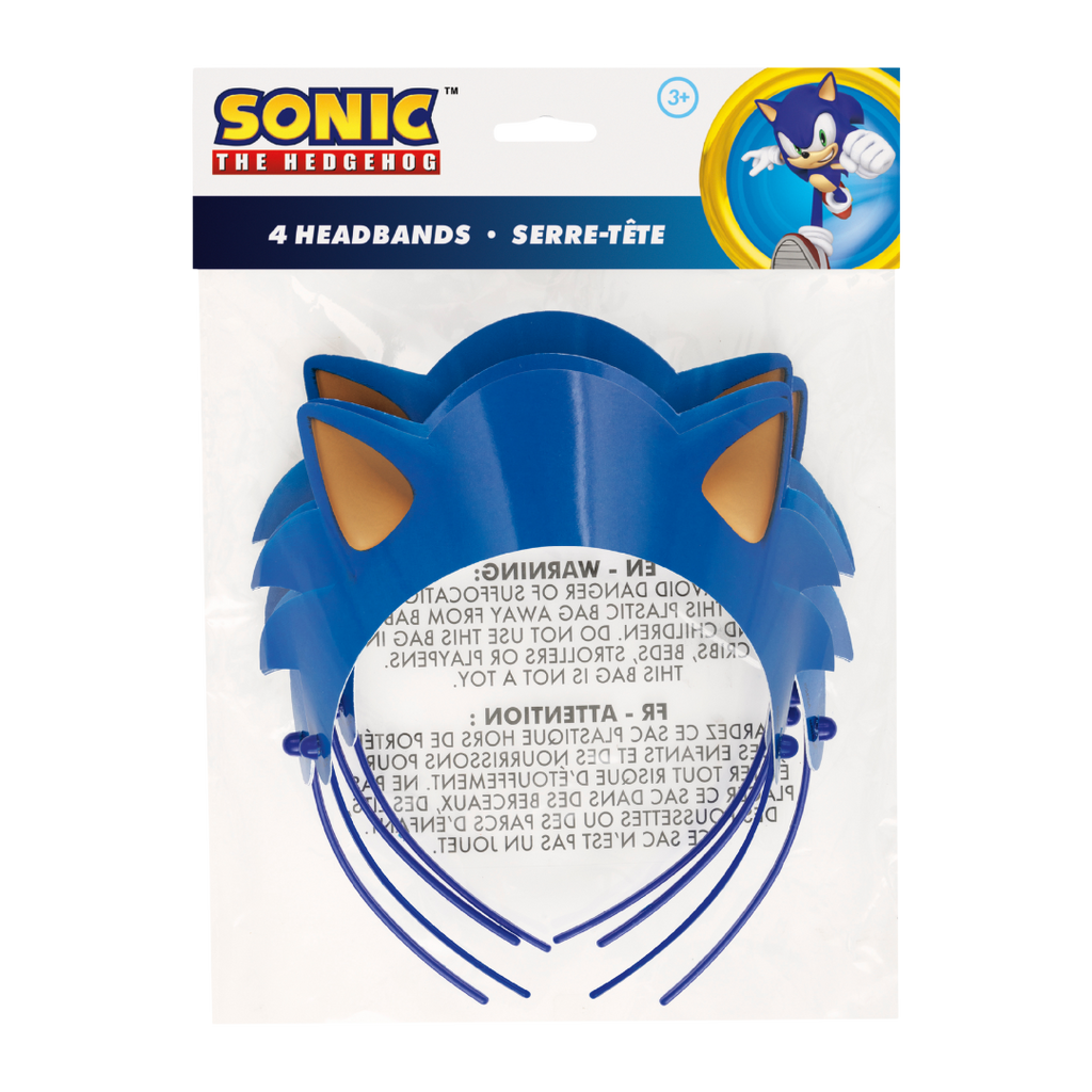 Blue Sonic the Hedgehog headbands with character ears for birthday theme from Parte Haus party supply store in Bethesda MD