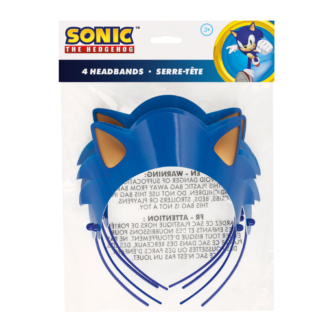 Blue Sonic the Hedgehog headbands with character ears for birthday theme from Parte Haus party supply store in Bethesda MD