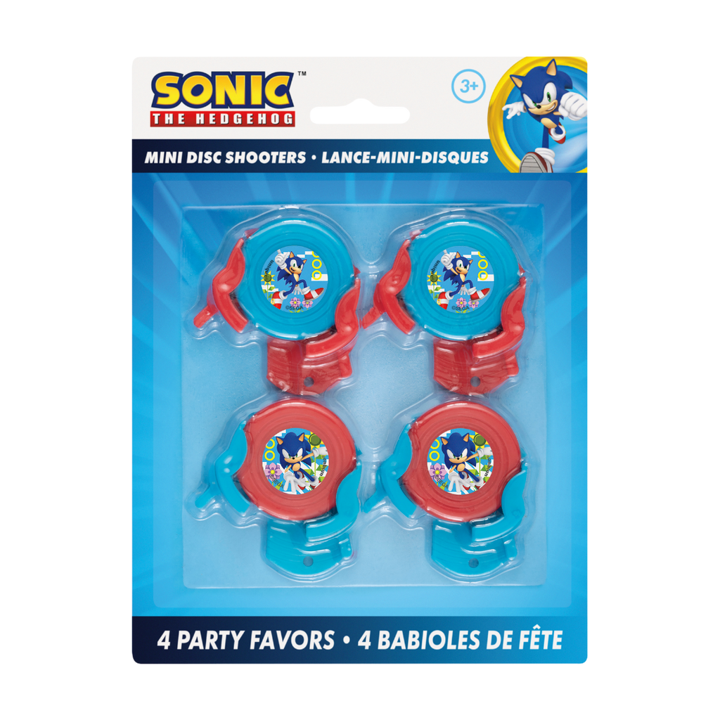 Blue and red Sonic mini disc shooters for kids birthday from Parte Haus party supply store in Bethesda MD