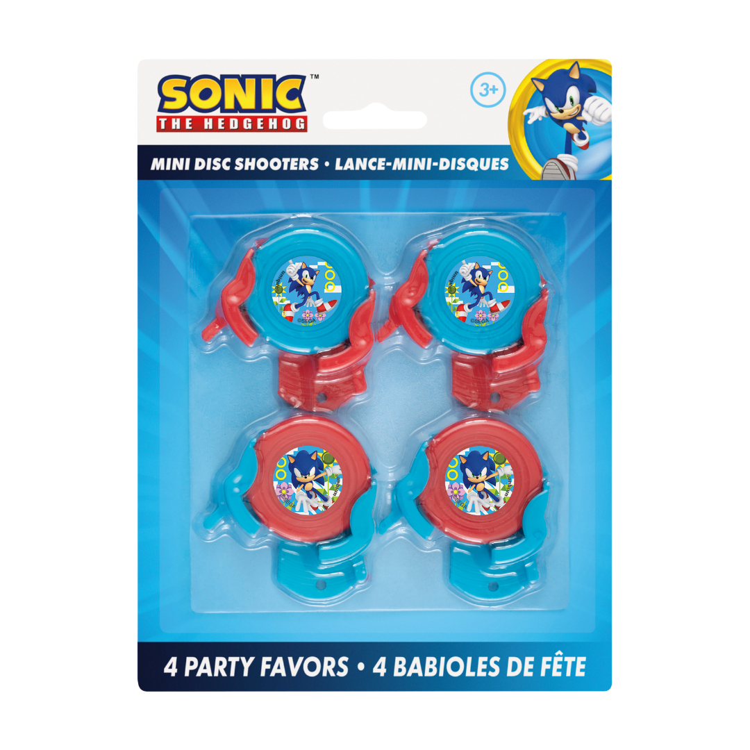 Blue and red Sonic mini disc shooters for kids birthday from Parte Haus party supply store in Bethesda MD