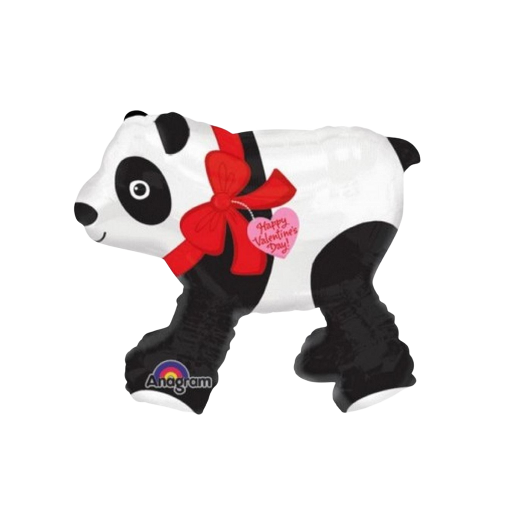 Black and white panda bear balloon with red bow for Valentine’s Day from Parte Haus party supply store in Bethesda MD