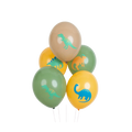 Green yellow and tan dinosaur balloons with cartoon dinosaurs for kids birthday from Parte Haus party supply store in Bethesda Maryland