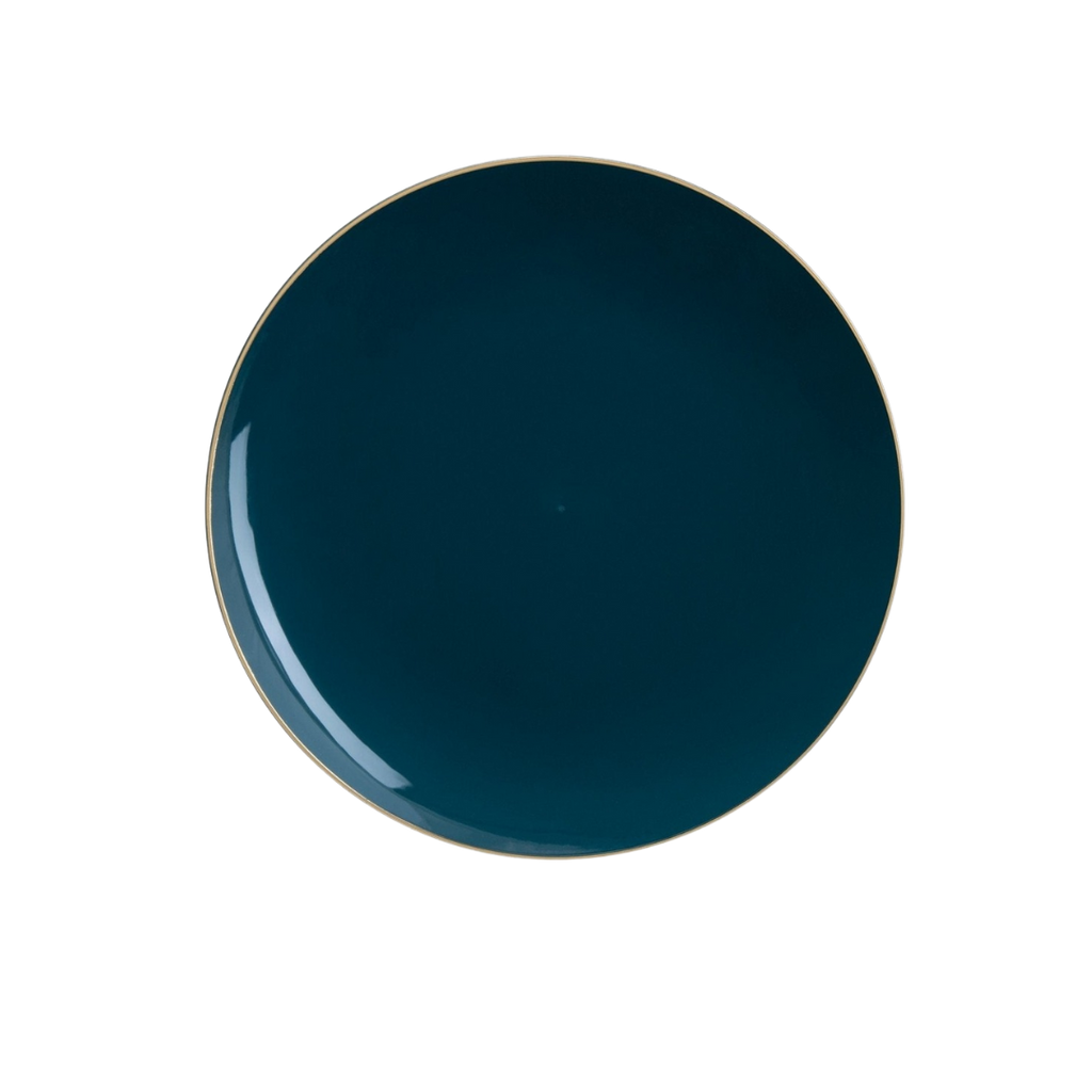 Teal blue round plate solid color modern style from Parte Haus party supply store in Bethesda Maryland