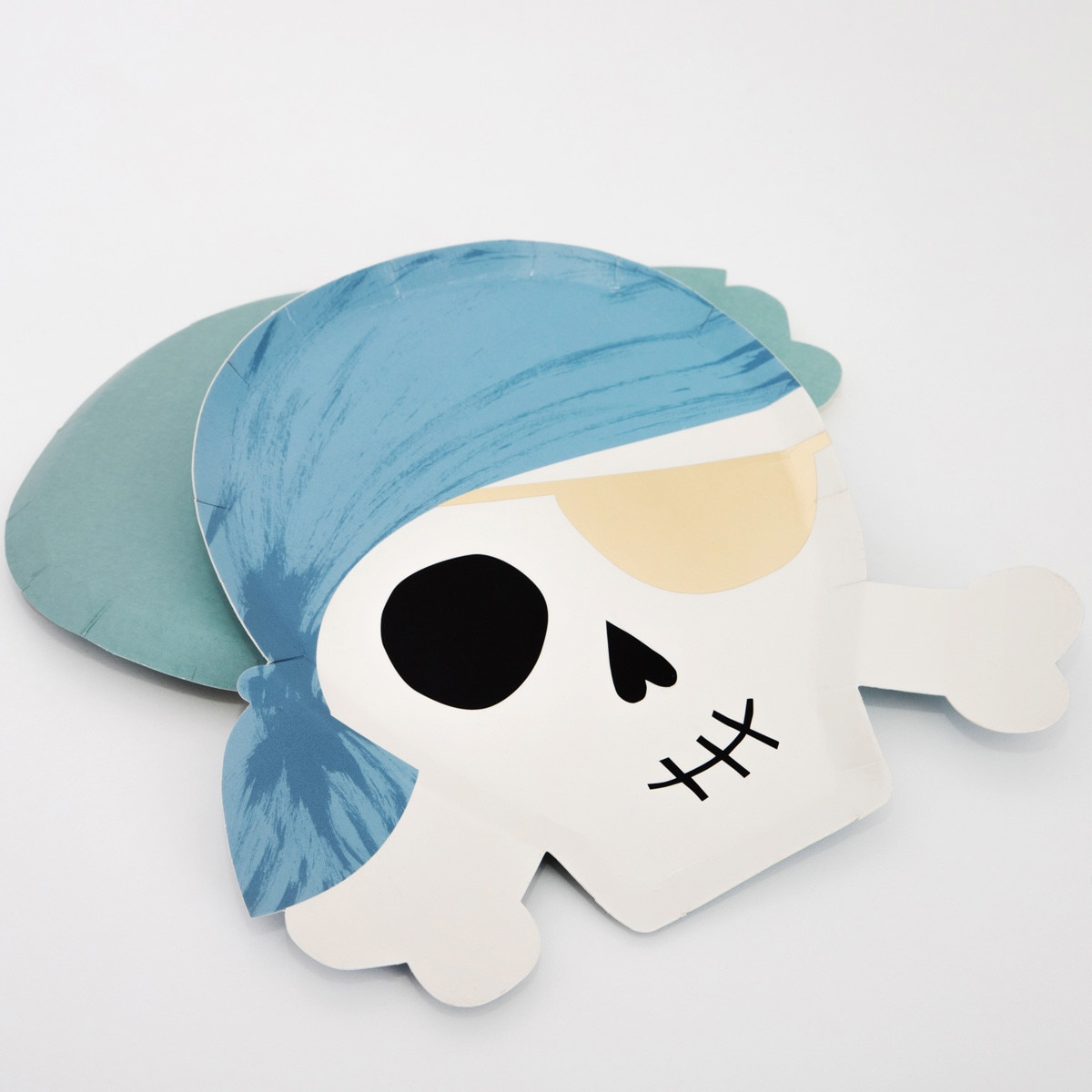 Blue pirate skull paper plate pirate theme from Parte Haus party supply store in Bethesda MD
