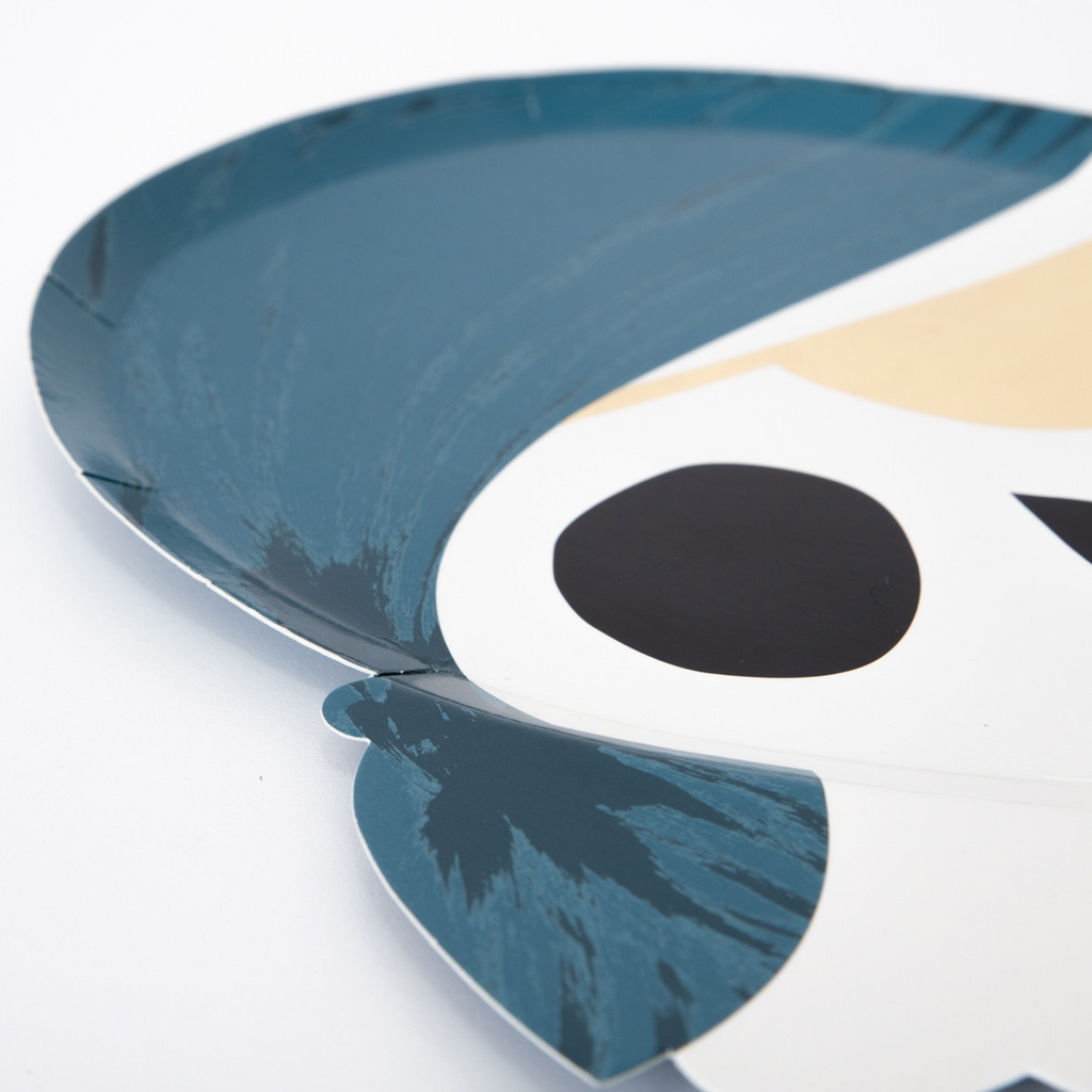 Blue Halloween skull plate with cartoon face from Parte Haus party supply store in Bethesda MD