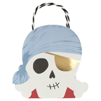 Blue and gold pirate skull shaped treat bag for kids birthday from Parte Haus party supply store in Bethesda MD