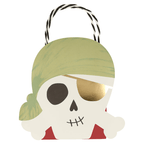 Green pirate skull gift bag with gold eyepatch for kids pirate birthday from Parte Haus party supply store in Bethesda MD
