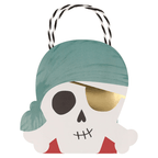 Blue and gold pirate skull treat bag with bandana for birthday from Parte Haus party supply store in Bethesda Maryland