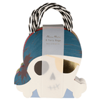 Blue pirate skull gift bags with black and white handles for birthday from Parte Haus party supply store in Bethesda MD