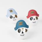 Blue red and light blue pirate skull egg decorations for kids birthday from Parte Haus party supply store in Bethesda Maryland