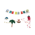 Colorful pirate theme garland banner with skulls palm tree and octopus from Parte Haus party supply store in Bethesda MD