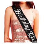 Black Birthday Girl sash with white lettering for birthday celebration from Parte Haus party supply store in Bethesda MD