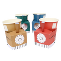 Red blue green and tan train shaped paper cups kids birthday party from Parte Haus party supply store in Bethesda MD