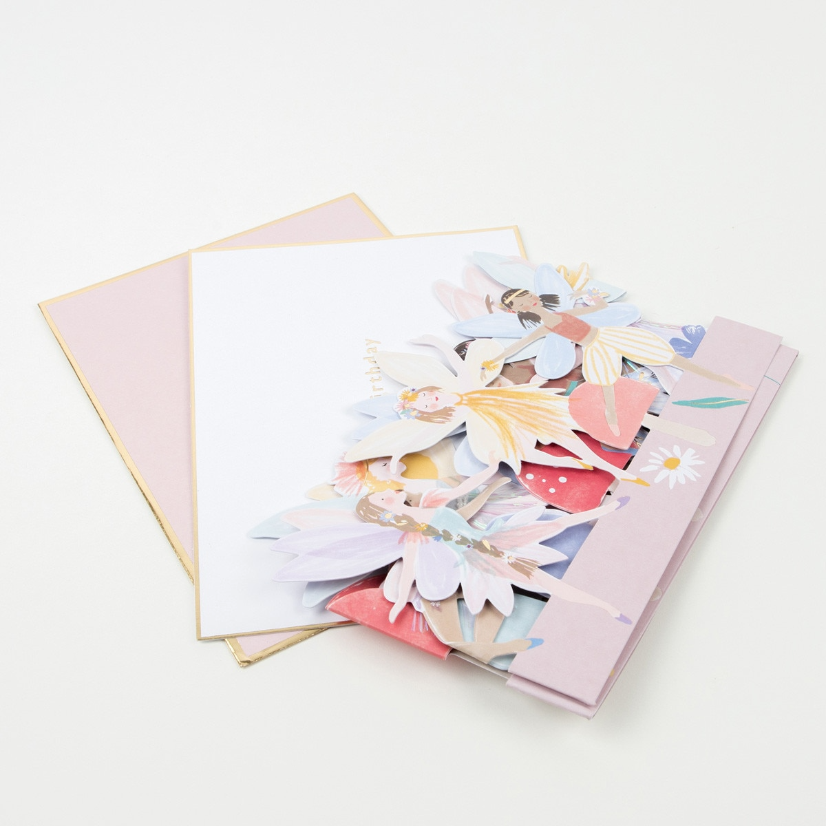 Pastel fairy pop up birthday card with three dimensional fairy design from Parte Haus party supply store in Bethesda MD