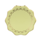 Pastel yellow scalloped plate with gold foil edge for birthday from Parte Haus party supply store in Bethesda MD