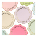 Pastel colors scalloped edge paper plates with gold trim elegant celebration from Parte Haus party supply store in Bethesda MD