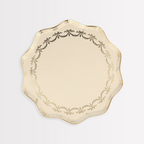 Gold scalloped paper plate with elegant trim for birthday or celebration from Parte Haus party supply store in Bethesda MD