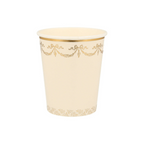 Ivory paper cup with gold garland trim elegant event decor from Parte Haus party supply store in Bethesda MD