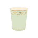 mint green paper cup with gold garland design for elegant celebration from Parte Haus party supply store in Bethesda MD