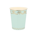 Mint gold paper cup with elegant decorative trim birthday party from Parte Haus party supply store in Bethesda MD