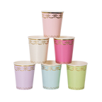 Pastel and gold paper cups with elegant trim for birthday from Parte Haus party supply store in Bethesda Maryland