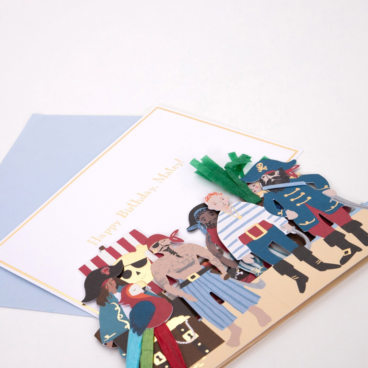 Colorful pirate themed birthday card with pop up pirates for kids from Parte Haus party supply store in Bethesda MD