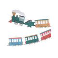 colorful train paper garland banner with steam locomotive birthday theme from Parte Haus party supply store in Bethesda MD