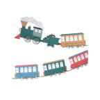colorful train paper garland banner with steam locomotive birthday theme from Parte Haus party supply store in Bethesda MD