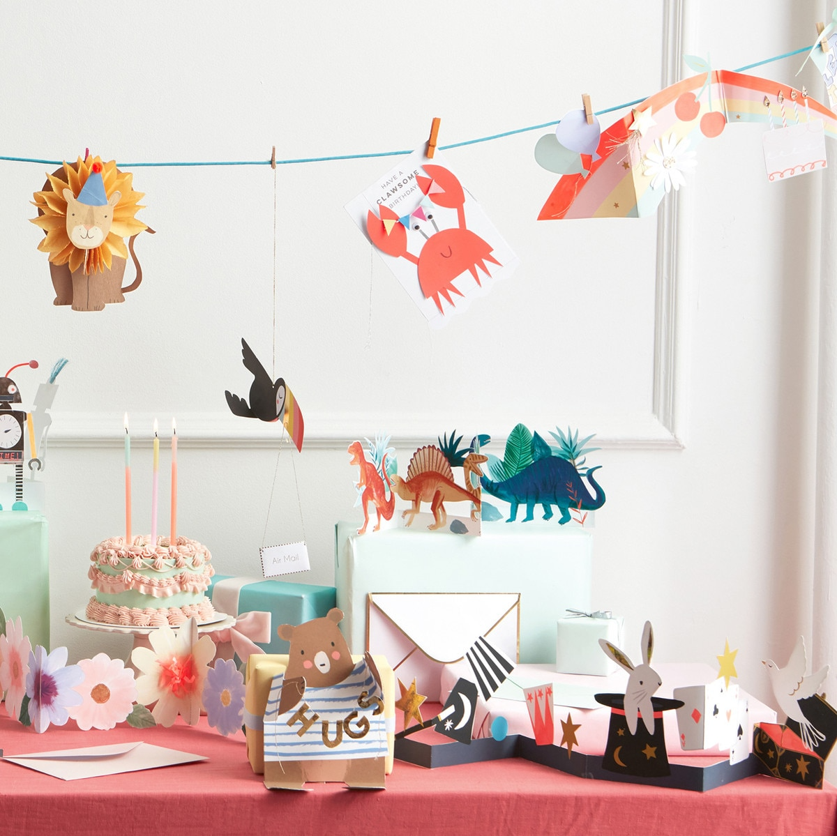 Colorful animal and dinosaur decorations for kids birthday from Parte Haus party supply store in Bethesda MD