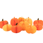 Orange and yellow honeycomb pumpkin decorations for fall or Halloween from Parte Haus party supply store in Bethesda MD