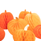 Orange honeycomb pumpkin paper decorations for Halloween from Parte Haus party supply store in Bethesda Maryland