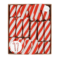 Red and white striped Christmas crackers candy cane design holiday decor from Parte Haus party supply store in Bethesda Maryland